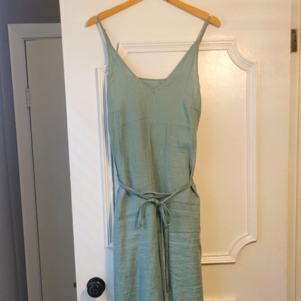 Linen Dusty Turquoise Green Sleeveless Dress